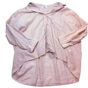 The Workshop Tan White‎ Striped Oversized High Low Button Down Shirt Womens M